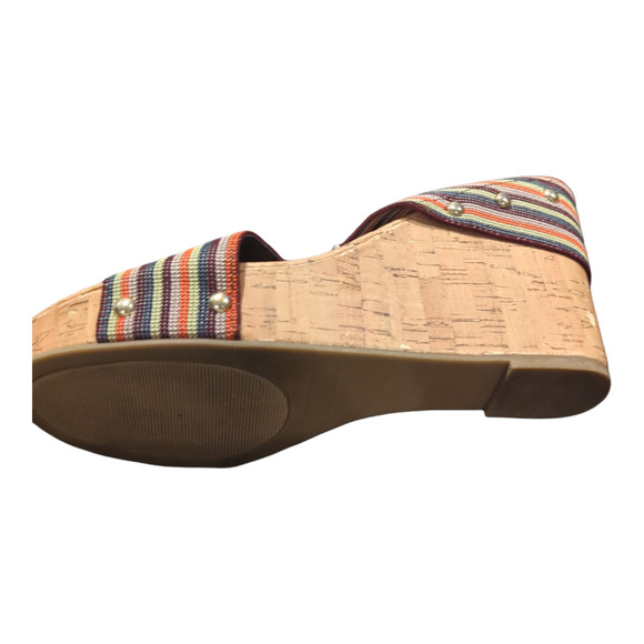 STEVE MADDEN GIRL  Fabric Criss Cross Cork Heel Wedge Platform Sz 10 - Picture 11 of 12